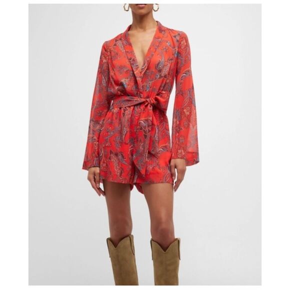 L’AGENCE Arbell paisley tic waist Romper long sleeve 0 - Picture 1 of 14